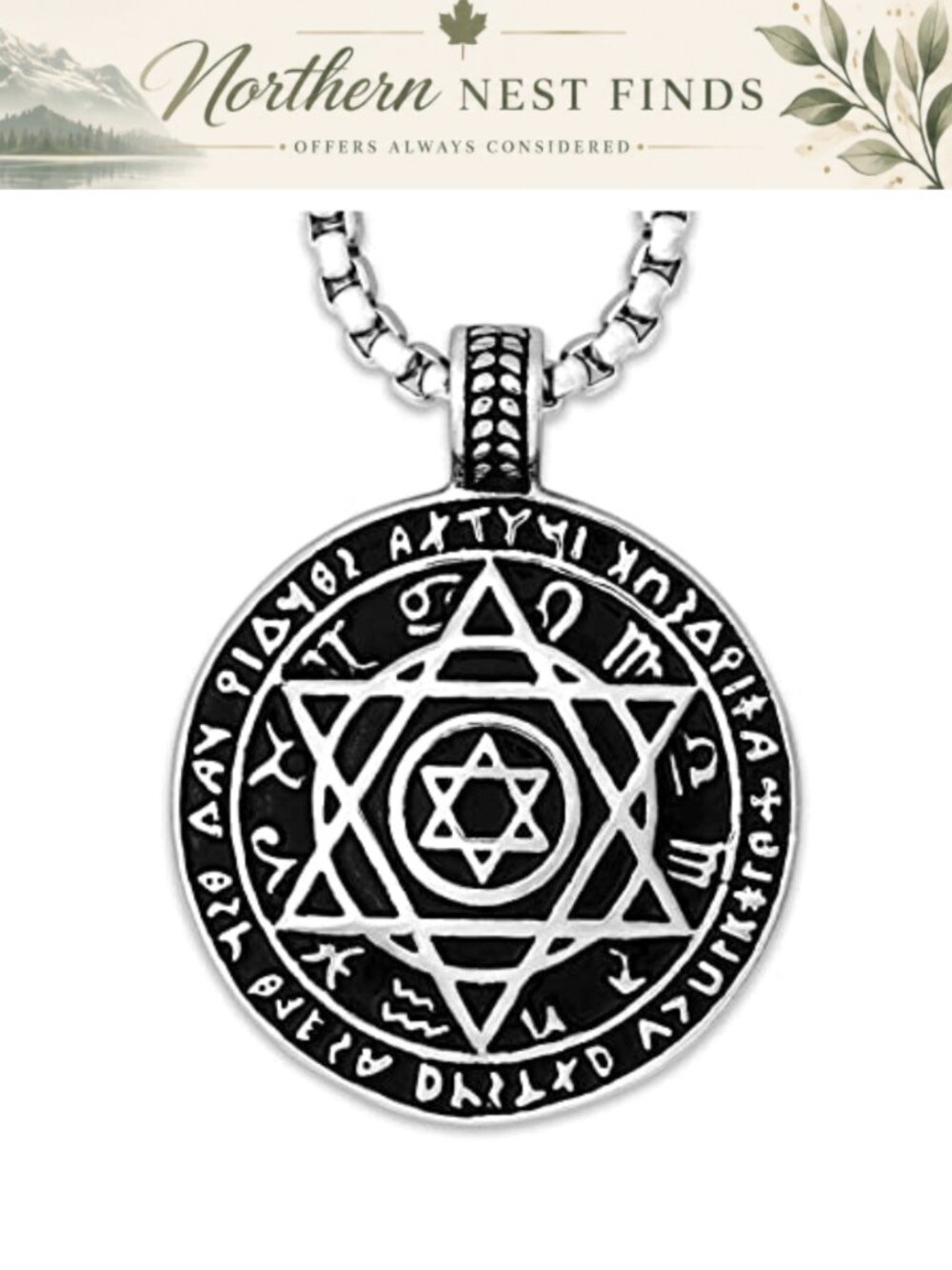 Seal of Solomon 12 Constellations Star Necklace Silver Plated Stainless Steel
